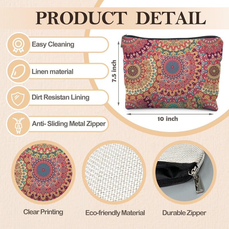 RYYCDOI Boho Mandala Floral Makeup Bag, Bohemian Ethnic Mandala Flower Cosmetic Bags Toiletry Bag for Women, Hippie Flower Makeup Bag, Floral Makeup Pouch - Image 2